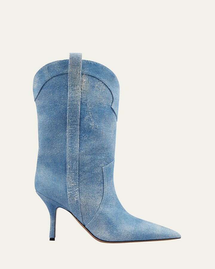 Paris Texas Paloma Denim Effect Suede Stiletto Western Booties