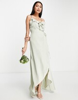 Thumbnail for your product : TFNC Bridesmaid satin wrap dress in sage green
