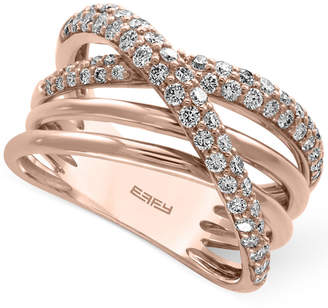 Effy Pave Rose by Diamond Crisscross Ring (3/4 ct. t.w.) in 14k Rose Gold