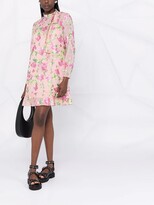 Thumbnail for your product : RED Valentino Rose-Print Tie-Neck Mini Dress