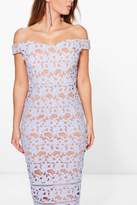 Thumbnail for your product : boohoo Boutique Lacey Crochet Off Shoulder Midi Dress