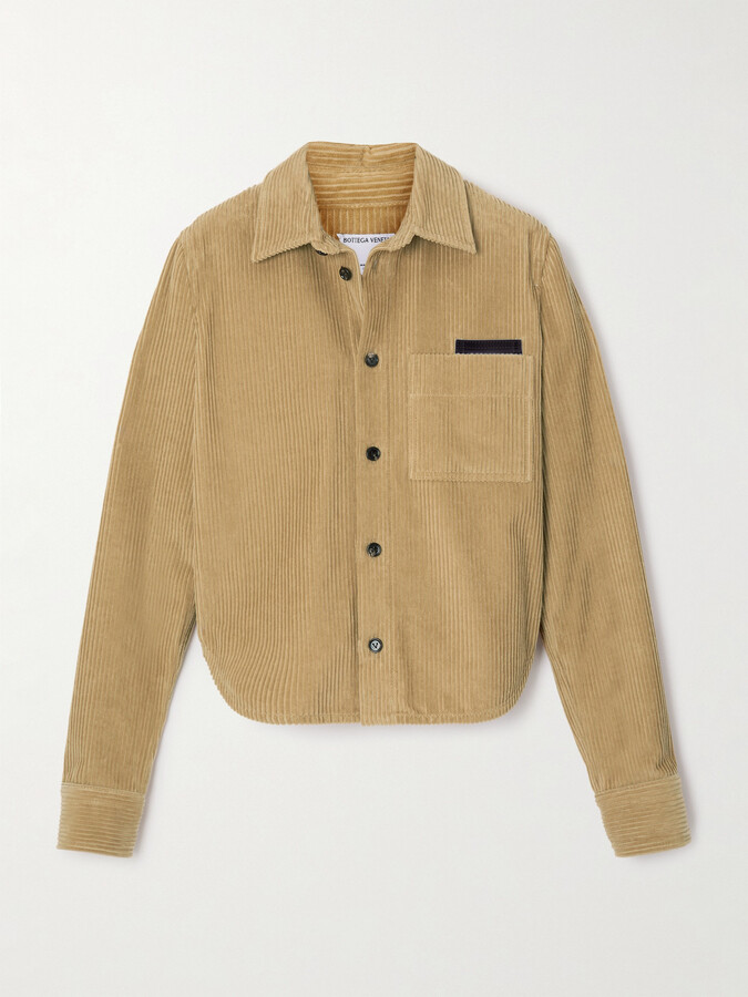 Bottega Veneta Leather-trimmed Cotton-corduroy Shirt - Ecru