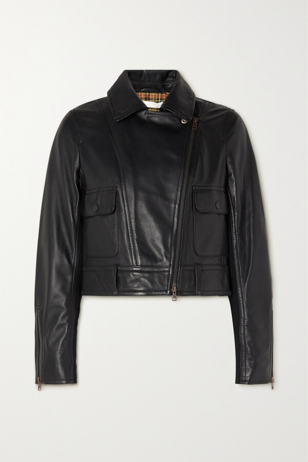 See by Chloe Cropped Wool-paneled Leather Biker Jacket - Black
