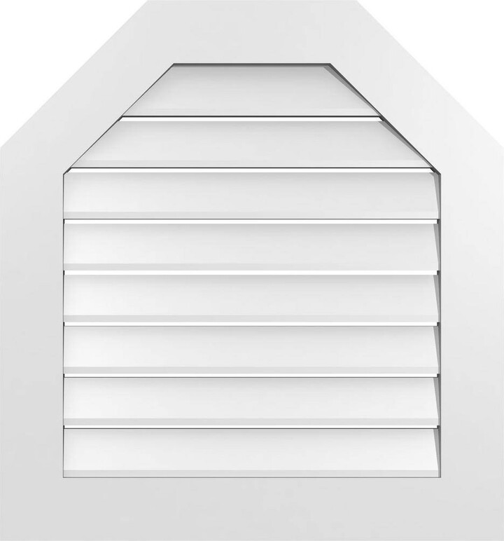 28 in. x 30 in. Octagonal Top Surface Mount PVC Gable Vent: Functional with Standard Frame