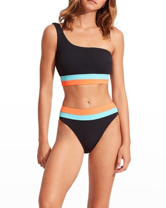 Seafolly Spliced Textured One-Shoulder Bikini Top