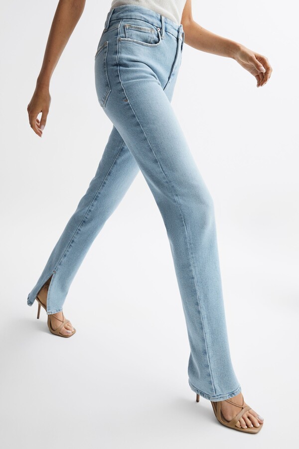 Good American Mid Blue High Rise Inseam Split Jeans - ShopStyle