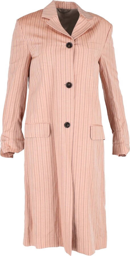 Acne Studios Striped Single-Breasted Coat in Peach Linen