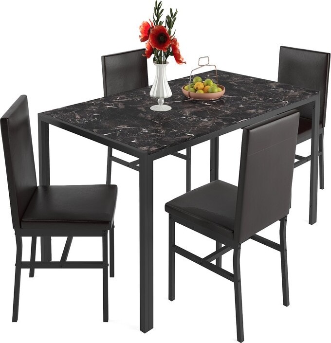 IGEMAN 5Piece Faux Marble Kitchen Dining Table Set with 4 Upholstery