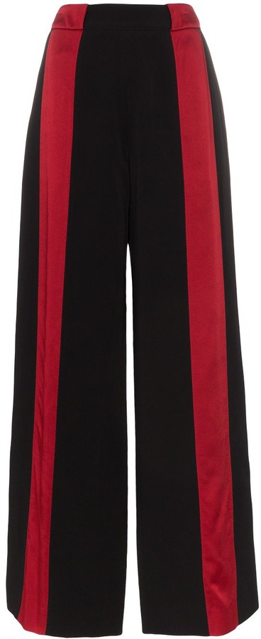 red striped flared trousers