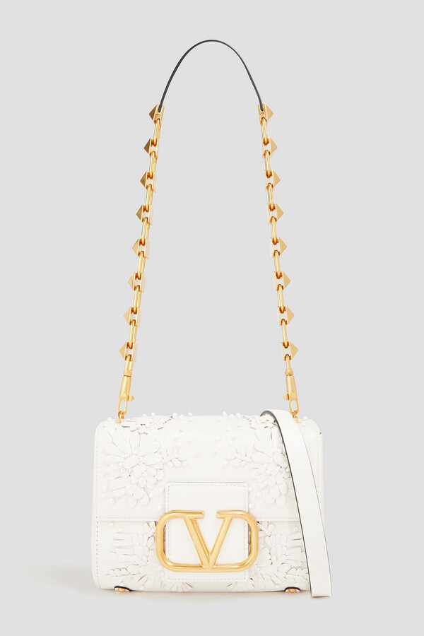 Valentino Garavani VLOGO Stud Sign floral-appliquéd leather shoulder bag
