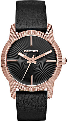 Diesel Bitty Ladies' Rose Tone Black Leather Strap Watch