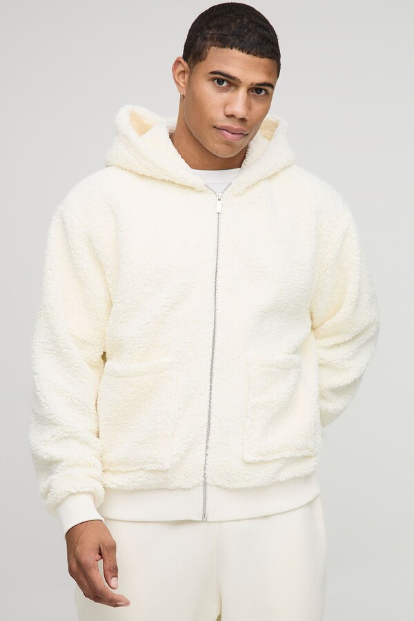 Teddy Borg Fleece Jacket Cream Borg Hoodie Tops Tall Longline