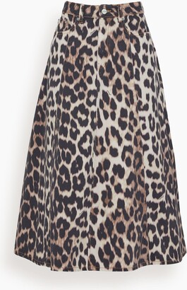 GANNI　Print Denim A-line Skirt Ganni Print Denim High Waist A-line Skirt in Big Leopard