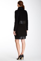 Thumbnail for your product : Tahari Faux Leather Trim Wool Blend Coat