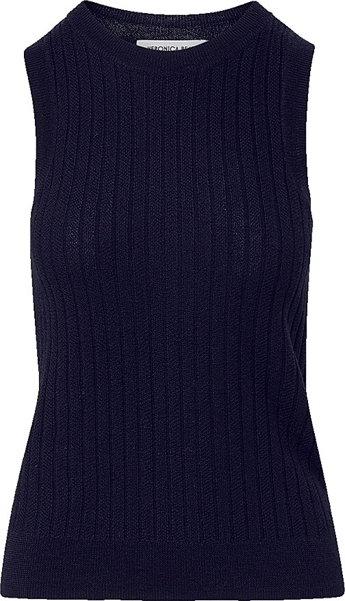 Veronica Beard Women's Jerrel Rib-Knit Merino Wool Tank - Navy - Size XS