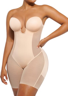 Betaven Shapewear Slip Dress for Women Tummy Control Camisole V-Neck Full Slip Under Dress Seamless Body Shaper,Beige,Small