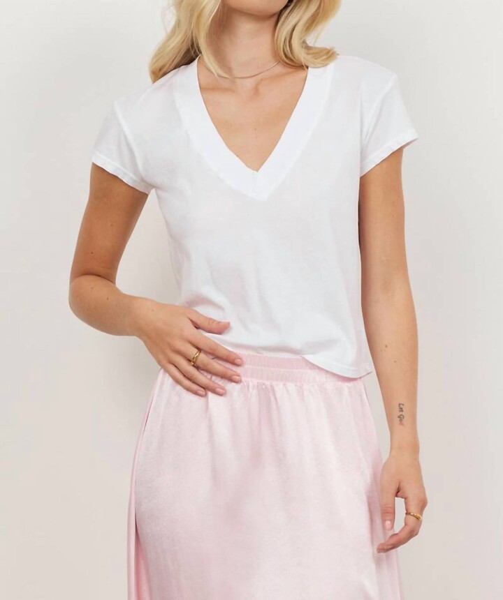 LAmade Suri Organic Deep V Tee In White