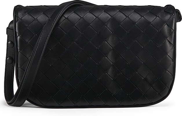 Bottega Veneta Women's Puff Pouch On Strap Intrecciato Leather Bag - Black