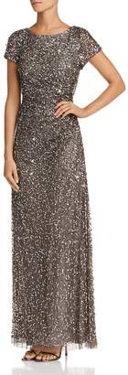 Adrianna Papell Beaded Cowl-Back Gown