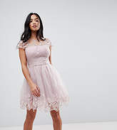 Thumbnail for your product : Chi Chi London Petite Premium Lace Midi Prom Dress with Lace Neck
