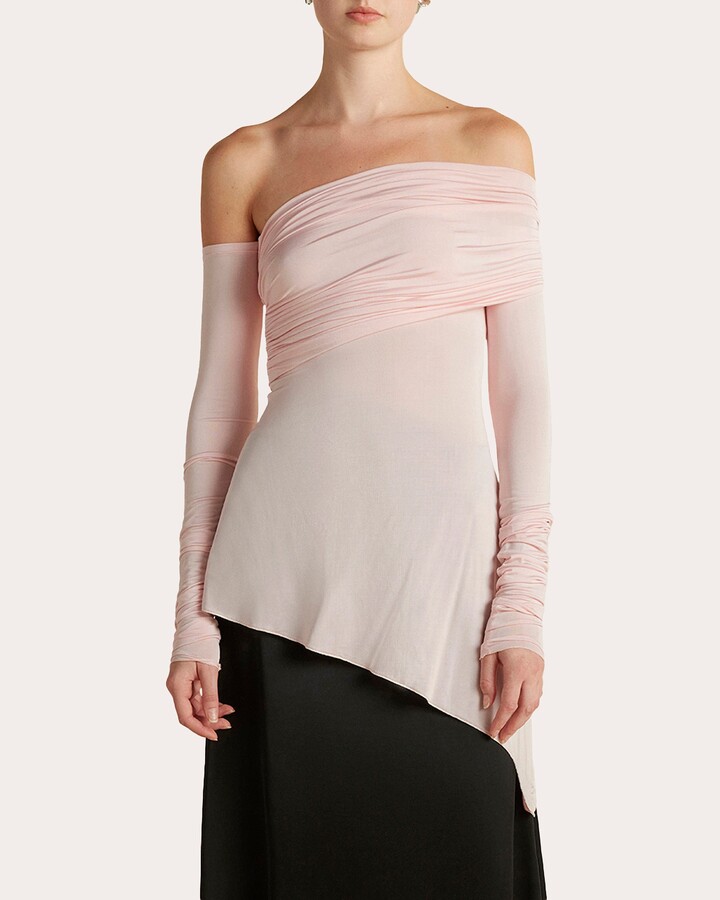 Marina Moscone Jersey Draped Asymmetric Top