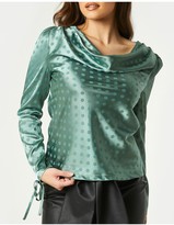 Thumbnail for your product : Little Mistress Sabrin Green Polka-Dot Satin Cowl-Neck Blouse