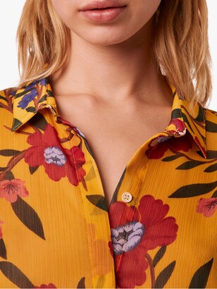 French Connection Eloise Sheer Crinkle Floral Shirt, Mustard Seeds/Multi