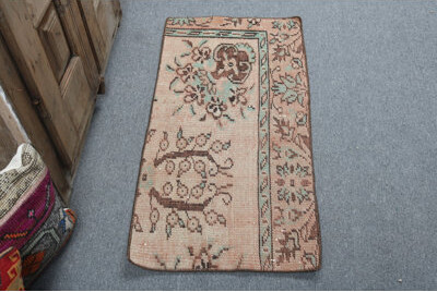 Bungalow Rose Vintage Handmade Small Turkish Antique Rug in Floral Bohemian Style for Oriental Floor Decor
