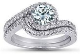 Thumbnail for your product : Halo Engagement Bridal Ring Set Band Vintage 1.01 Ct Real Diamond 14K White Gold
