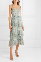 Thumbnail for your product : Self-Portrait Tiered Floral-print Chiffon Midi Dress - Mint