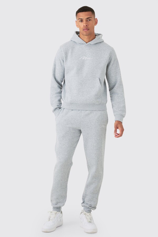 boohoo Mens Grey Man Signature Boxy Hooded Tracksuit ShopStyle