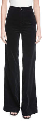 J Brand Isabella High-Rise Tailored Wide-Leg Velveteen Pants