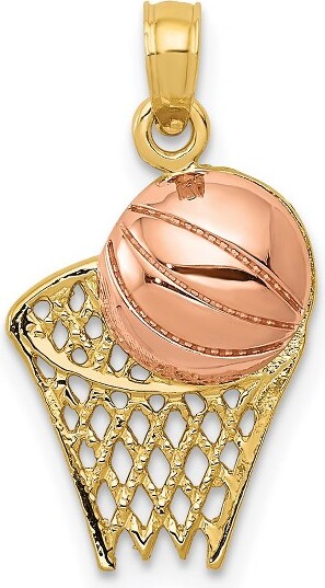 Black Bow Jewelry Co. BlackBowJewelry14kYellowandRoseGoldBasketballHoopandBallPendant