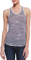 Thumbnail for your product : Neiman Marcus Majestic Paris for Striped Linen Tank with Silk Trim
