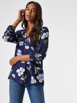 Dorothy Perkins Floral 2 Button Roll Sleeve Shirt Navy