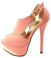 Thumbnail for your product : Qupid Gold-Trimmed Peep Toe Platform Heels