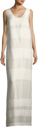 The Row Yellin Sleeveless Textured Stripe Linen-Silk Maxi Dress, Light Beige