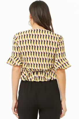 Forever 21 Ruched Crepe Geo Top