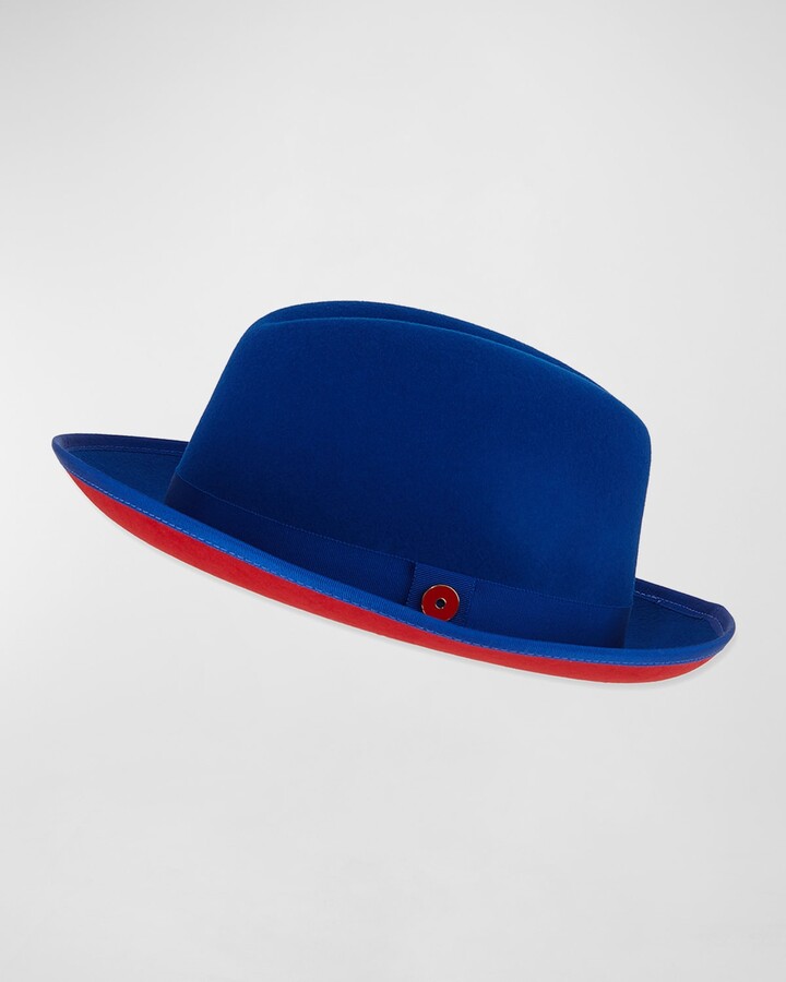 Keith James King Red-Brim Wool Fedora Hat, True Blue - ShopStyle
