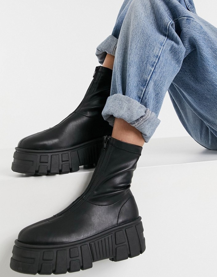 zip front chunky boots