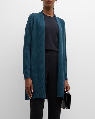 Eileen Fisher Ribbed Open-Front Merino Wool Cardigan