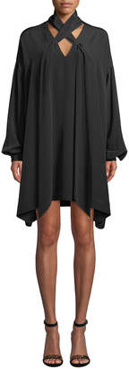 Diane von Furstenberg Jessamine Lace-Up Silk Long-Sleeve Short Dress