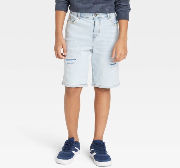 Boys' Destructed Bermuda Jean Shorts art class™ Light Wash M