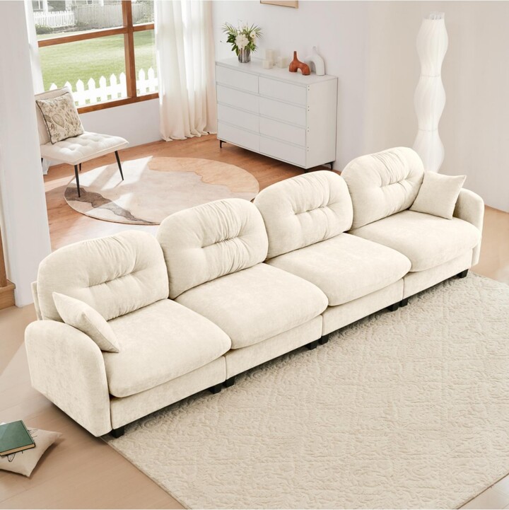 Streamdale Furniture Four-Seater Modular Chenille Sectional Couch with Pillows Beige