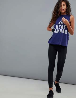 ASOS 4505 TALL Reflective Running Tank With 'I Am Here I Am Now' Print