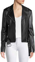 Thumbnail for your product : Michael Kors Ruffled-Sleeve Lamb Leather Moto Jacket