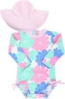Thumbnail for your product : RuffleButts Pastels One-Piece Rashguard Swimsuit & Floppy Hat Set