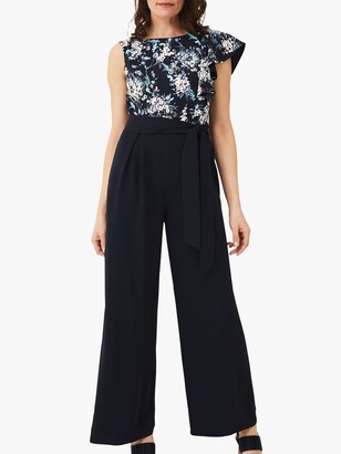 Phase Eight Casey Floral Bodice Jumpsuit, Blue/Multi