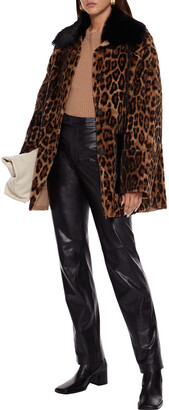 Yves Salomon Leather-paneled Leopard-print Shearling Coat