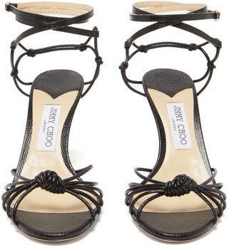 Jimmy Choo Lovella 85 Knotted Lizard-effect Leather Sandals - Black